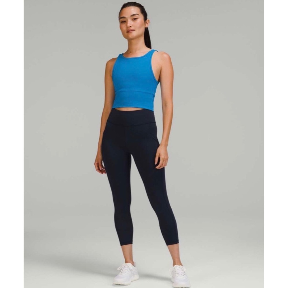 Lululemon Size 6 Power Pivot Ribbed Tank Top Crop Poolside Blue V Neck W1CQMS